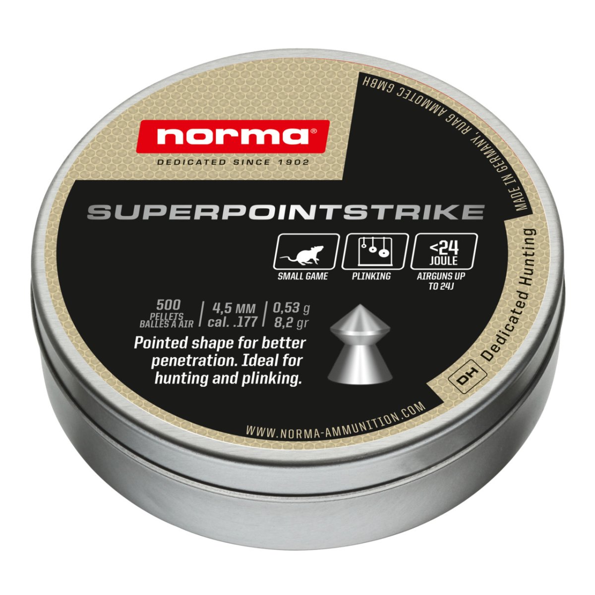 500 Plombs Norma Superpointstrike Calibre 4.5mm 0,53G